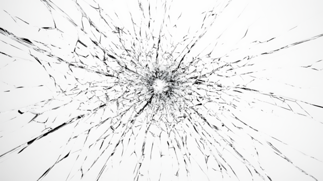 Broken glass texture. Broken glass on transparent background, broken glass with cracked texture on a white background.
