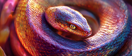 Iridescent Snake, 4D Torus, Hypnotic Scales, Dimensional Art, Digital Rendering