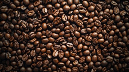 Fototapeta premium Close-up of roasted coffee beans arranged neatly