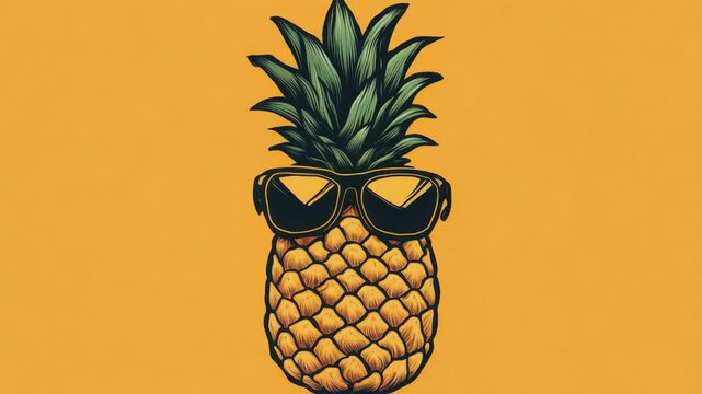 A quirky illustration of a pineapple with sunglasses, isolated on a vibrant yellow background, symbolizing fun, creativity, and thinking outside the box.