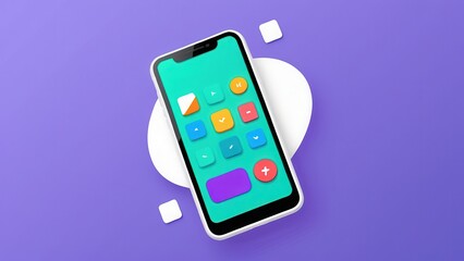 A sleek and modern smartphone displayed on a light blue background, showcasing a vibrant and colorful screen with abstract shapes and gradients. The image highlights the device's clean design and high