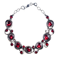 Silver Necklace with Red Gemstones and Chain