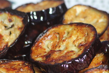 Fried Eggplant Pieces Close up