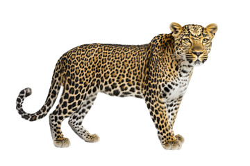 Fototapeta premium Leopard Stands Alert, Isolated on PNG Transparent Background