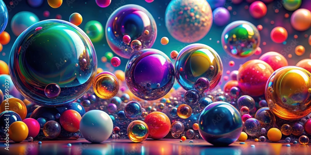 Poster a dazzling display of iridescent spheres, each reflecting the vibrant colors of the surrounding orbs