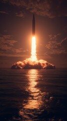 Obraz premium Missile Launch Over Ocean Sunset