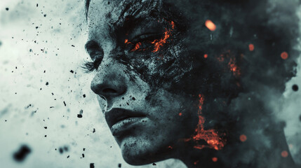 Distorted Face, Blast, Gritty, High-Contrast, Documentary