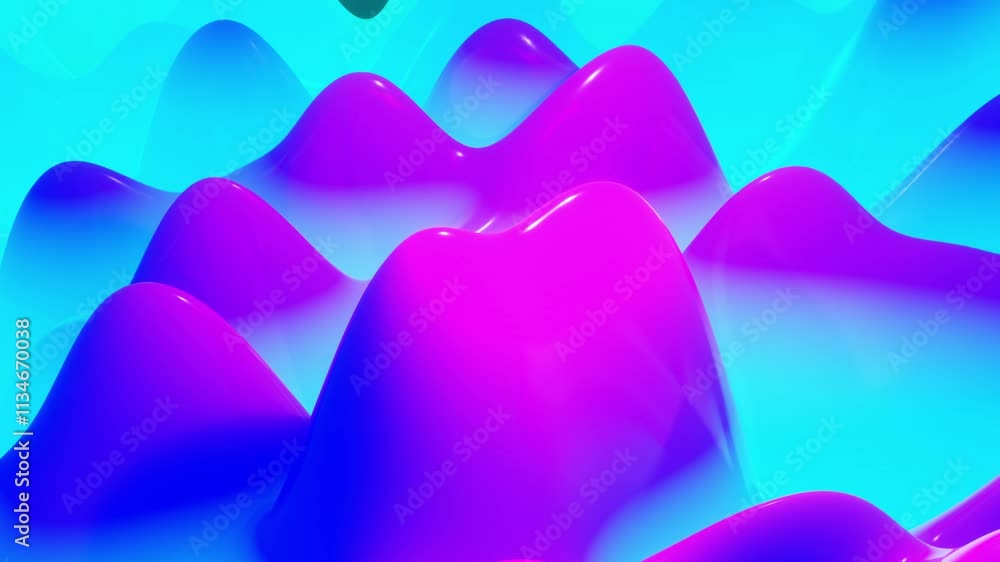 Poster beautiful background with waves. looped animation blue purple color surface. abstract background wav