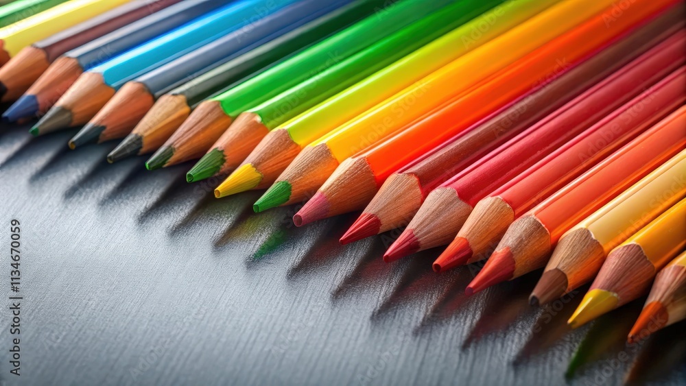 Aufkleber A close-up of a colorful array of pencils aligned in a row, showcasing their vibrant hues and sharp points, radiating creativity and artistic potential.