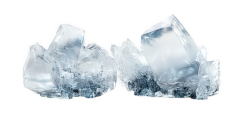 Two large ice crystals on black background, on transparent background , png