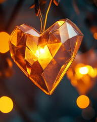 Vintage Geometric Heart Lantern: Warm Incandescent Lighting, Retro Style