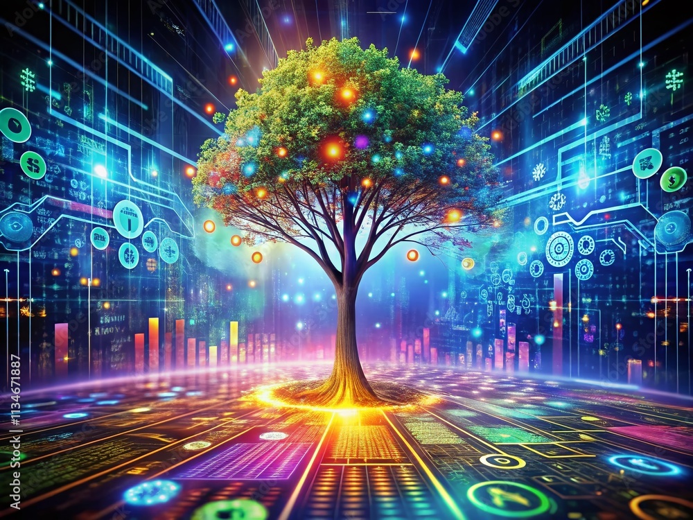 Poster a panoramic vision of the data tree: exploring the fusion of finance and technology in a mystical ab