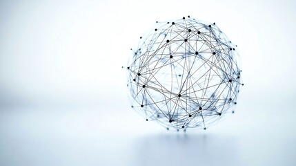 Abstract geometric sphere composed of interconnected lines and nodes on a light background, symbolizing network, connectivity, and futuristic technology.