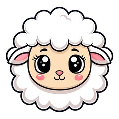 Cartoon Sheep Face with Fluffy White Fur