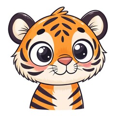 Cute Cartoon Tiger Face with Big Eyes