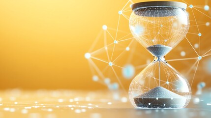 An hourglass on a digital background symbolizes the integration of time and technology