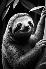 Fototapeta premium Black and White Portrait of a Smiling Sloth