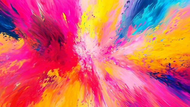 A vibrant explosion of colorful powder, abstract background, bright neon colors blending in mid-air, symbolizing creativity and imagination, dynamic energy and movement.