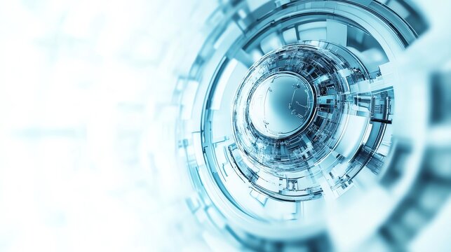 Futuristic digital interface with abstract blue circle and intricate patterns, highlighting innovation and technology. Perfect for tech industry visuals and creative backgrounds.