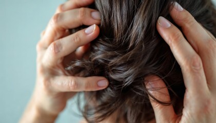 Obraz premium Stress Relief Techniques for Scalp Massage Home Health Guide Calm Environment Close-up Viewpoint Wellness Concept