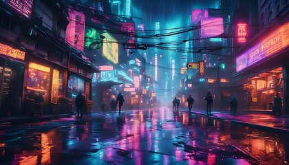 Fototapeta premium Cyberpunk City Rain