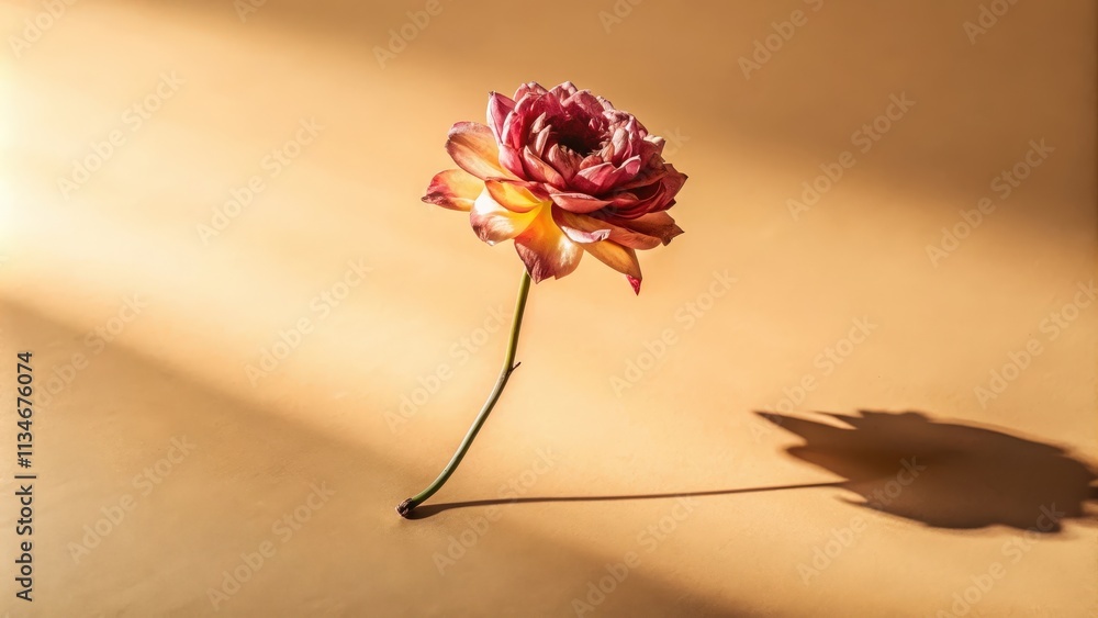 Aufkleber a single flower in soft light casts an intriguing shadow on a light tan surface