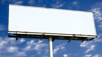 Obraz premium Blank billboard against a vibrant blue sky with fluffy white clouds.