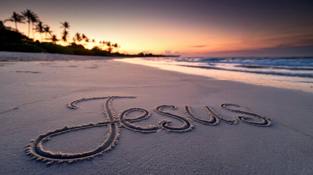 Text written on calm sandy beach. Uplifting New Year message etched in sand. Serene ocean with vibrant sunset colors. Inspirational words captured on peaceful seaside at sunset.