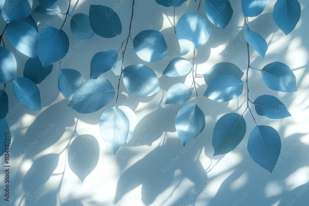 Poster minimalist tree leaves shadow abstract on white background