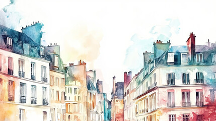 Fototapeta premium Watercolor paintings of Parisian buildings with beautiful pastel colors