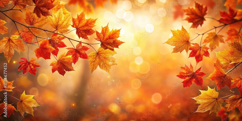Aufkleber golden and red maple leaves frame a blurred autumn background