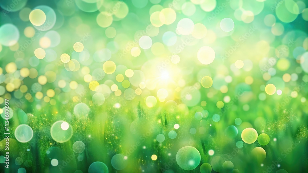 Poster abstract green background with a sunlit glow and blurred circles of light