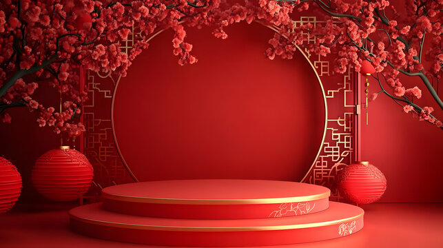 3d podium background themed chinese new year. Suitable for promotion product