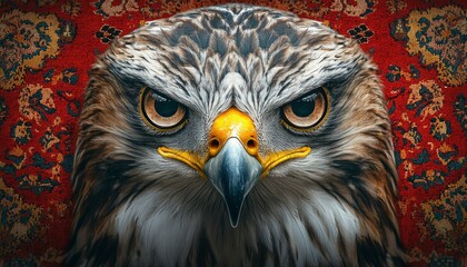 Majestic Eagle Portrait Against Rich Tapestry Background