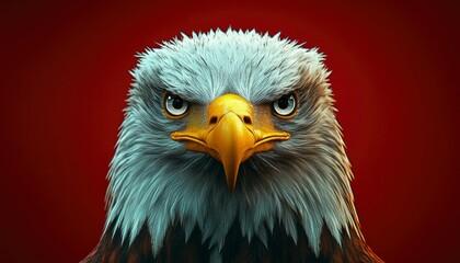 Obraz premium Majestic Bald Eagle Portrait Against Red Background