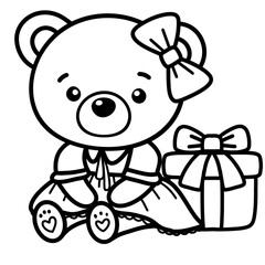 Line drawing of a cute little bear For coloring hand drawings, not AI. © Saifon