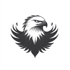 Obraz premium Majestic eagle head with stylized wings, grayscale vector illustration.