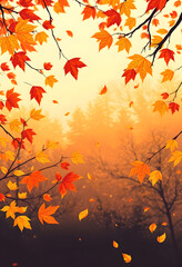 background with autumnal colors, showcasing the beauty of falling leaves and the coziness of a harvest season, retro style, with white tones