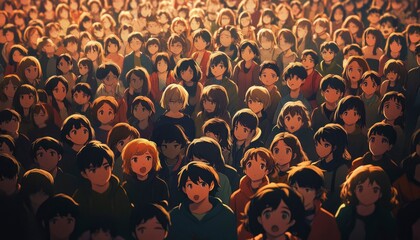 A Large Crowd Of Anime Style People Assembled Together