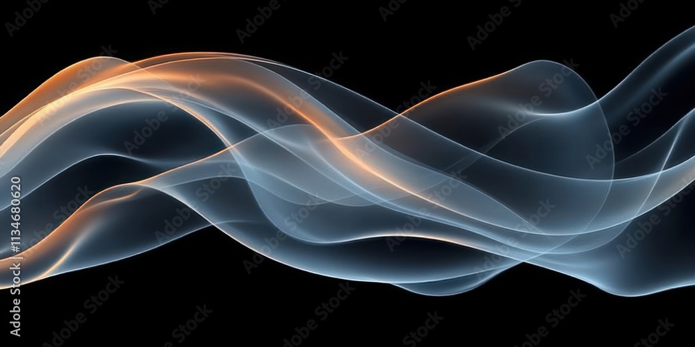 Poster dynamic abstract wave design flowing grey liquid lines on black background
