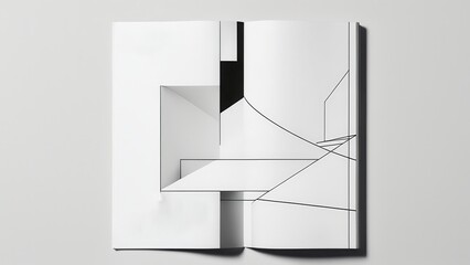 A minimalist black and white photograph featuring abstract geometric shapes and lines, creating a modern and artistic composition