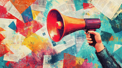 Energetic Design Featuring a Hand with a Megaphone, Highlighting Communication and News Impact