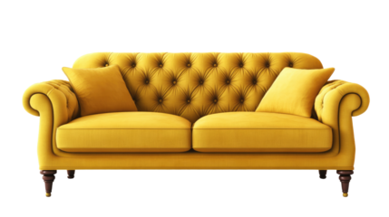 Golden Elegance: A Luxurious Mustard Yellow Velvet Sofa.  