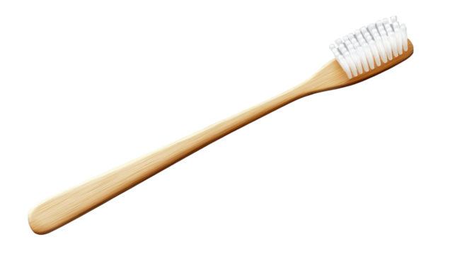 Sustainable Oral Hygiene: A close-up of a natural bamboo toothbrush, showcasing its eco-friendly design and commitment to sustainability.  