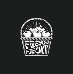 A Basket Of Fresh Red Apples and White Art Vector Illustration Isolated On A Black Background