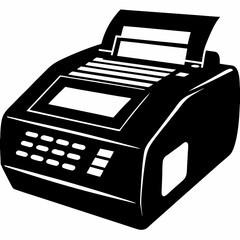 Black thermal printer illustration with paper on white background