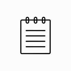 Fototapeta premium Simple line drawing of notepad with lined pages. Clean minimalist design on white background. Concept: Office Supplies, Education, Personal Planning