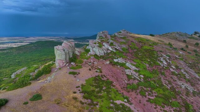 Landscape at the castle of Zafra (12th century). Municipality Campillo Due&ntilde;as. Aerial view from drone. Molina Alto Tajo Geopark. Alto Tajo Natural Park. Guadalajara. Castilla la Mancha. Spain. Europe