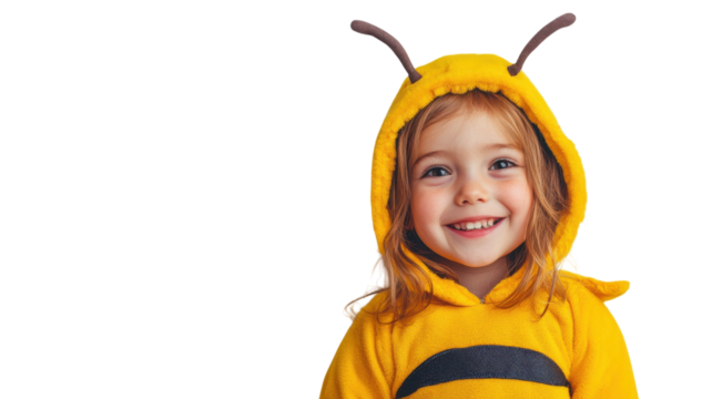 Joyful Child in Bee Costume with Antennae Perfect for Halloween, School Plays, and Costume Parties.