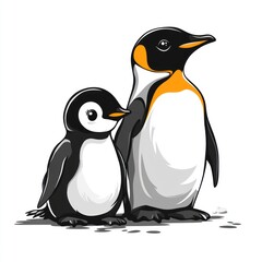 Obraz premium An adult and baby emperor penguin standing together.
